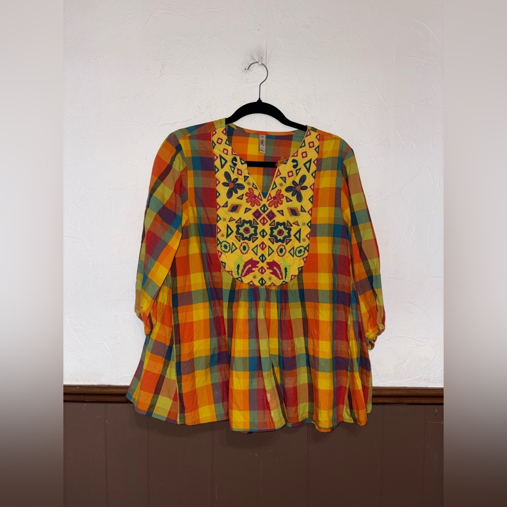Ethnic - Orange Plaid Blouse